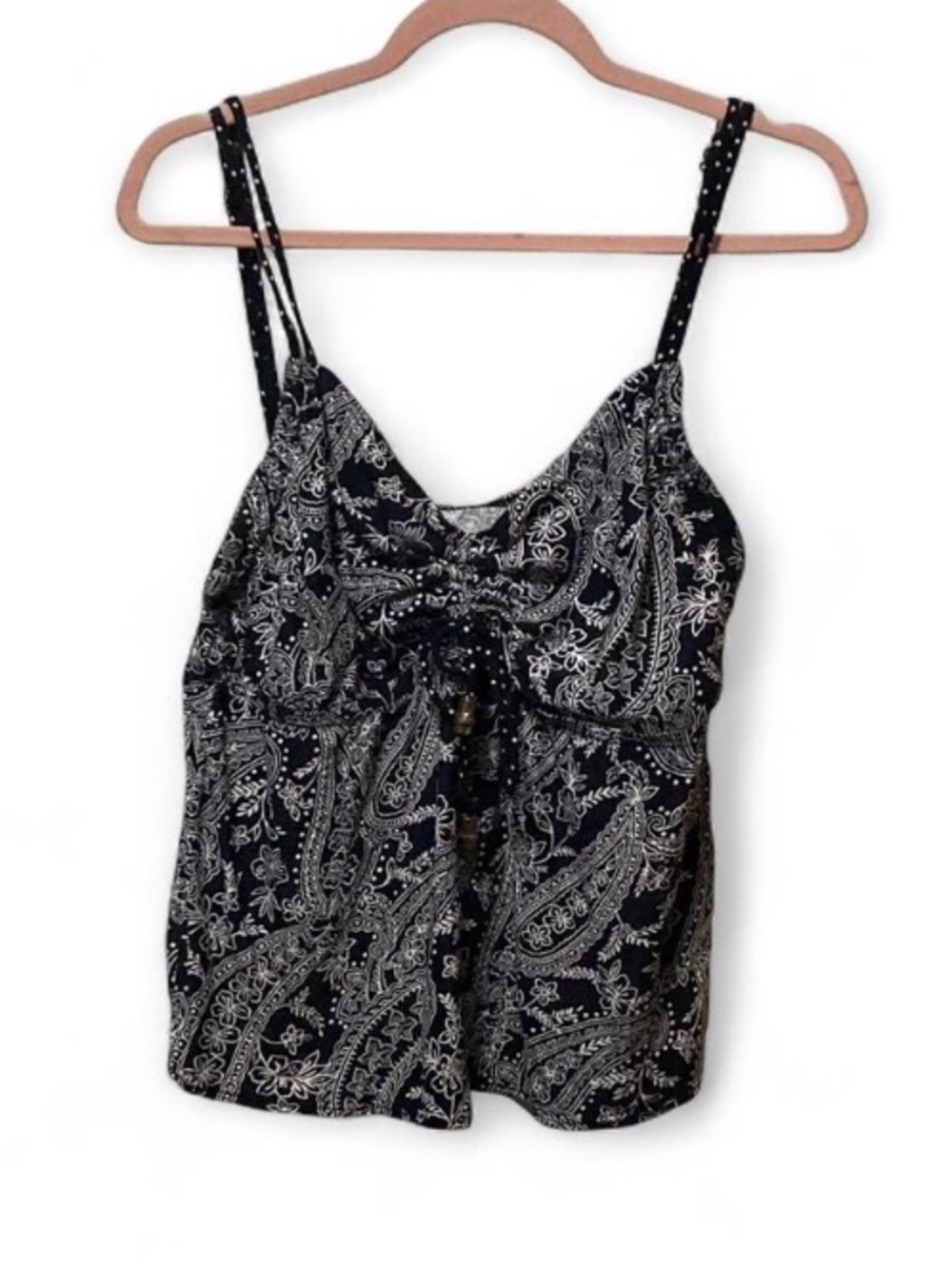 Black Paisley Tie-Front Cami Top - Women